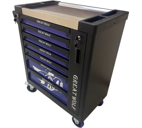 Инструментальная тележка Great Wolf с инструментом 248 предметов, 8 ящиков, ЦЗ, усиленная, синяя GW-8ST 248 BLUE SET