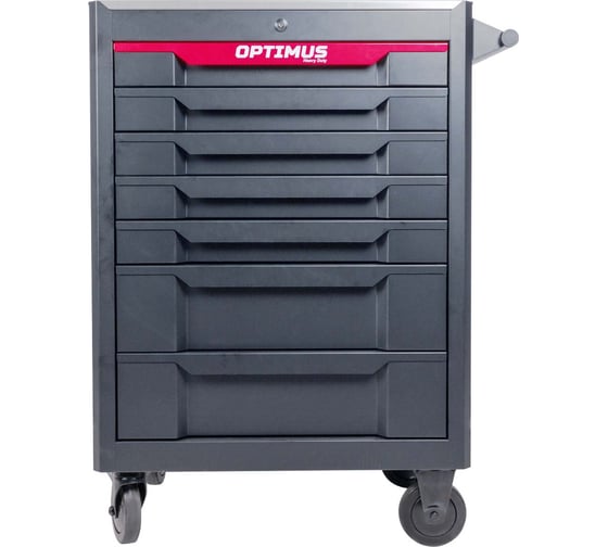 Тележка инструментальная Optimus 7 полок с набором инструментов 298 пр, металлическая столешница, красный OPT-717MR 1