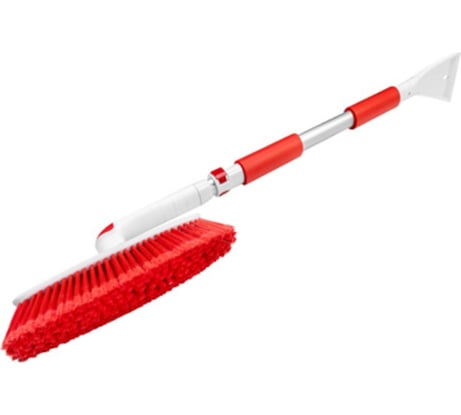 Щетка для снега съемная телескопическая SKYWAY 86-122см со скребком мягкая щетина, ручка soft touch, поворотный механизм S07801033