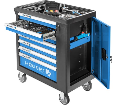 Инструментальная тележка HOEGERT TECHNIK 7 ящиков, боковое отделение. HT7G049