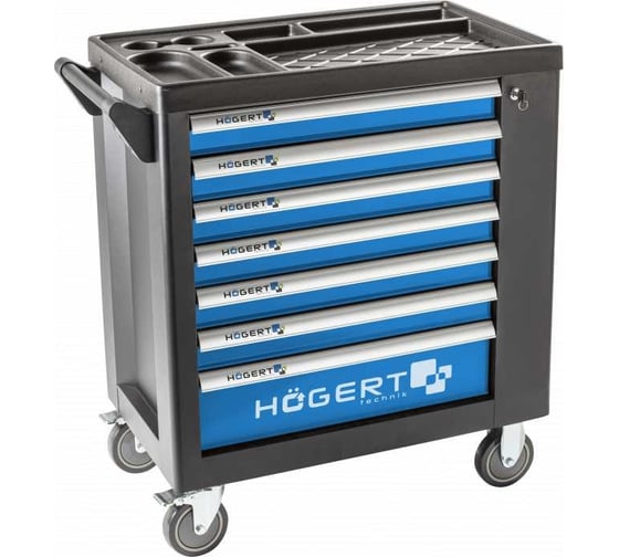 Инструментальная тележка HOEGERT TECHNIK 7 ящиков, боковое отделение. HT7G049