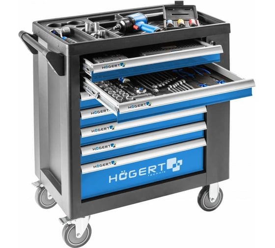 Инструментальная тележка HOEGERT TECHNIK 7 ящиков, боковое отделение. HT7G049