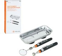 Инструмент инспекционный AIRLINE, набор 3 предмета, захват телеск. 2.2кгс, зеркало телеск. D=30мм, магнит.тарелка 65х150мм ATMP035