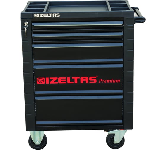 Инструментальная тележка IZELTAS PREMIUM, черно-красная, с инструментами, 7 ящиков 8245007096