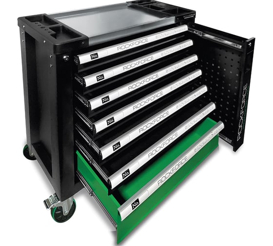 Тележка инструментальная Rockforce 7-ми полочная с набором инструментов 172пр. и дополнительной боковой секцией RF-55306(60399)