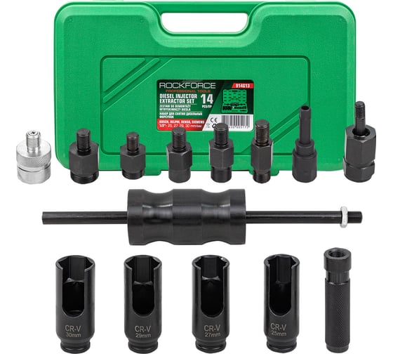 Молоток обратный с приспособлениями для снятия дизельных форсунок Rockforce 14 предметов RF-914G13(64707)