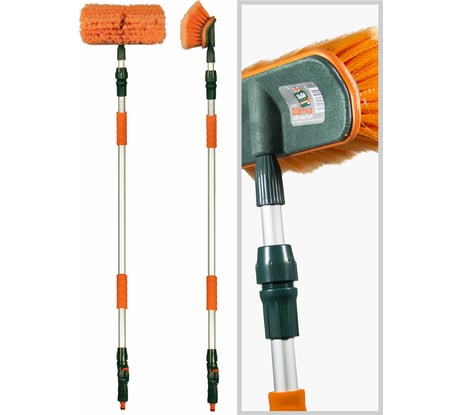Щетка для мытья LI-SA телескопическая, проточная ручка 160-250см, с регулятором подачи воды, изогнутая щётка ls011 39782