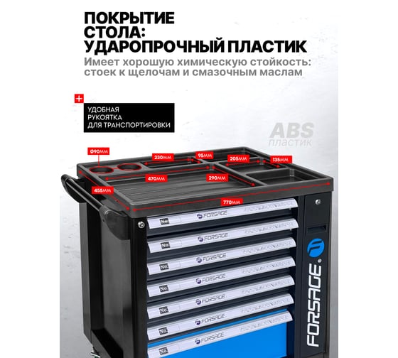 Инструментальная тележка Forsage 7-и полочная с набором инструментов 274 пр. F-55300(51381)