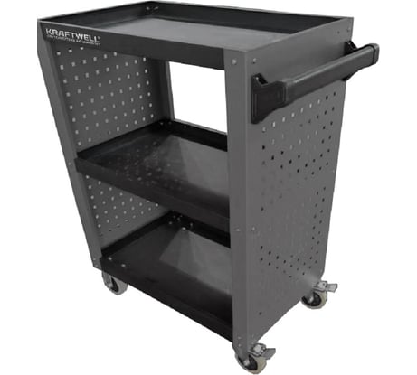 Инструментальная тележка KraftWell с 3 открытыми полками и перфорированными боковинами KRW-T3PG