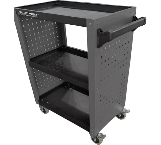 Инструментальная тележка KraftWell с 3 открытыми полками и перфорированными боковинами KRW-T3PG 1