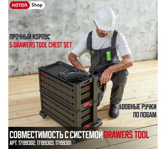 Ящик для инструментов Keter 5 DRAWERS TOOL CHEST SET блок из 5 секций для инструмента 237007