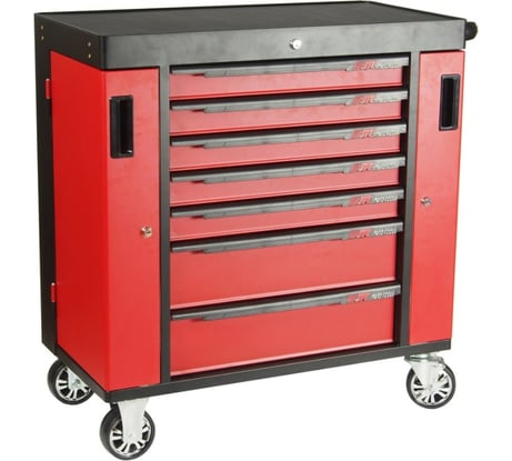 Тележка инструментальная JTC 7 секций, красная, на колесах, с двумя боковыми ящиками, S1070 435006