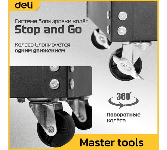 Тележка DELI DL433023 инструментальная трехсекционная на колесах 700x350x760мм (до 210кг, толщина полки 0,7мм, толщина стойки 1,2мм) 123205