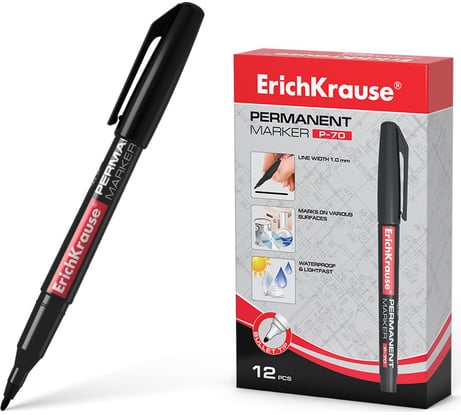 Перманентный маркер ErichKrause P-100, цвет чернил черный 12841