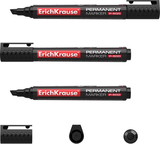 Перманентный маркер ErichKrause P-500, цвет чернил черный, 12 шт. в упаковке 30990