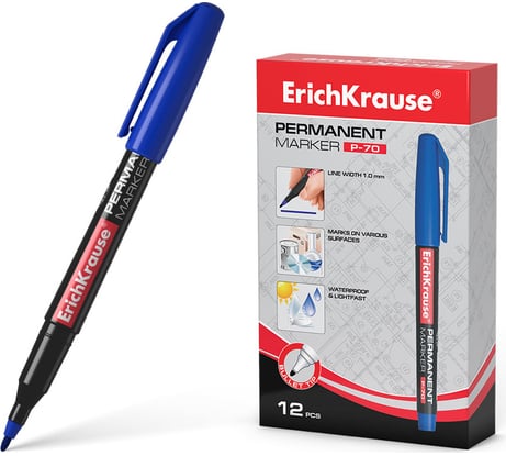 Перманентный маркер ErichKrause P-70, цвет чернил синий 37074