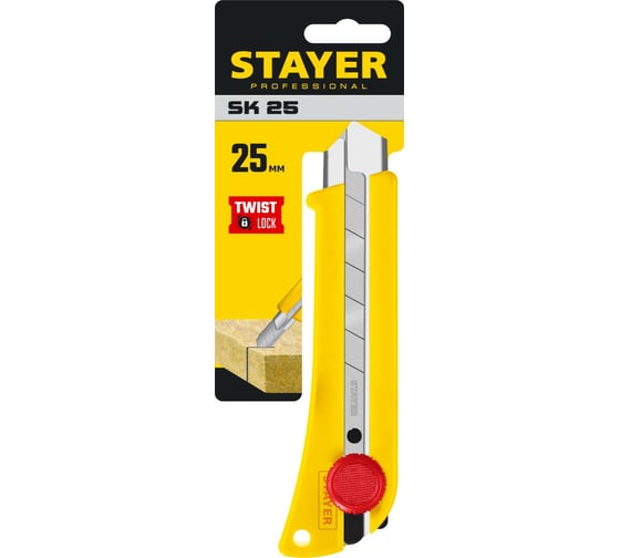 Нож с винтовым фиксатором Stayer SK-25, сегментированные лезвия 25 мм, усиленный корпус, 09173_z01
