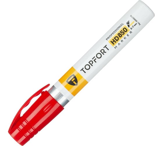 Маркер для агрессивной среды Topfort HD 850 красный, 3-7 мм, скошенный наконечник 1660278