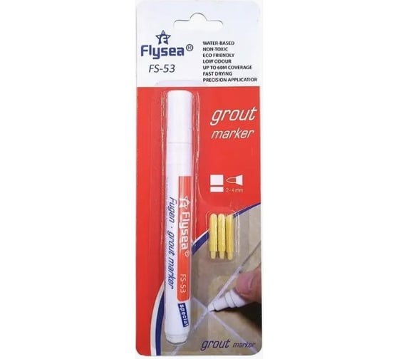 Маркер краска для плиточных швов Flysea Grout Marker (2-4 мм) + 3 запасных наконечника, белый FS-53WHITE