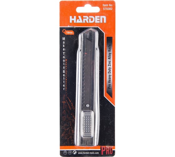 Нож HARDEN открытый Глосс, 18 мм, выдвижное лезвие, цельномет. корпус 570302