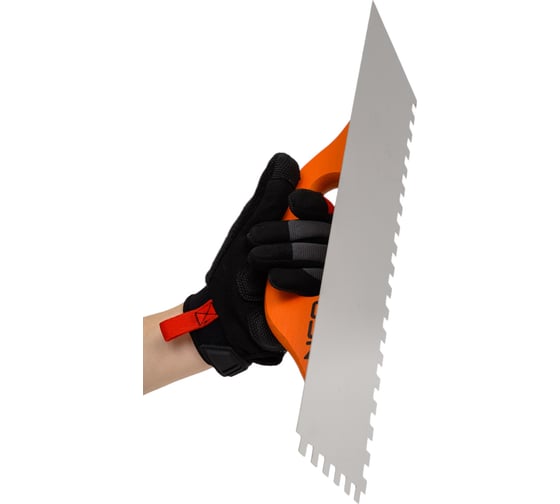 Зубчатая гладилка NEO Tools 380х128 мм зуб 10х10х10 мм деревянная ручка 50-174