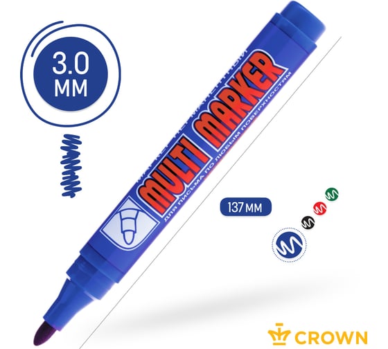 Перманентный маркер Munhwa Crown Multi Marker синий, пулевидный, 3мм CPM-800