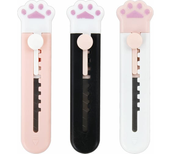 Нож канцелярский BRAUBERG Лапки Cat Paw 9 мм, Набор 3 шт. на блистере, автофиксатор, Hobby, 238345