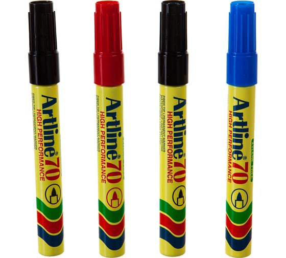 Набор перманентных заправляемых промышленных маркеров Artline 4 шт, 2-чёрных, 1-красный, 1-синий EK70-C4