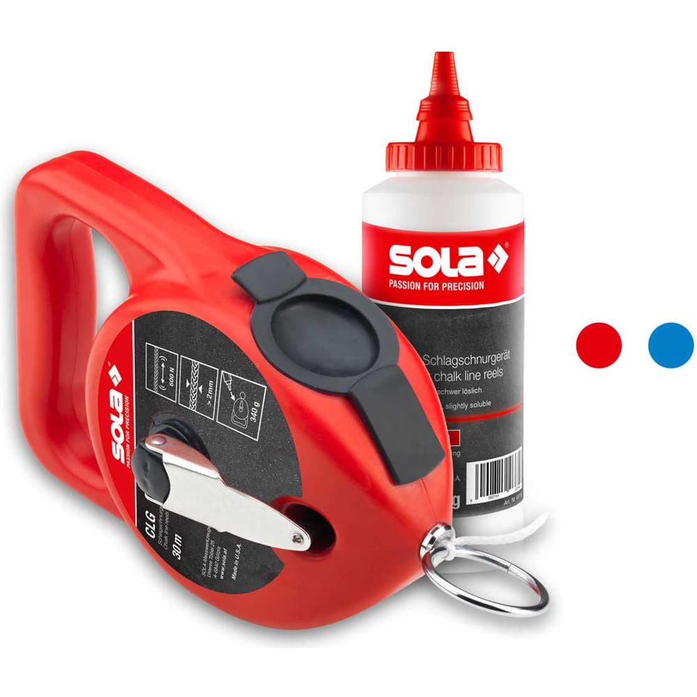 Шнур малярный для отбивки и порошок меловый красный SOLA CLG 30 SET R ...
