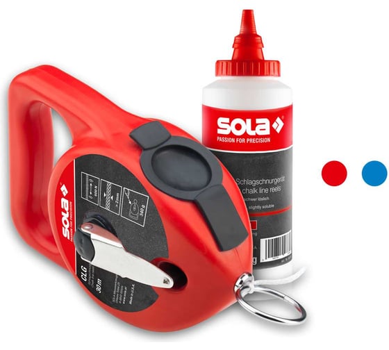 Шнур малярный для отбивки и порошок меловый красный SOLA CLG 30 SET R 66111142
