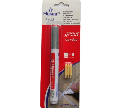 Маркер краска для плиточных швов FLYSEA Grout Marker (2-4 мм) + 3 запасных наконечника, серебряный FS-53Silver