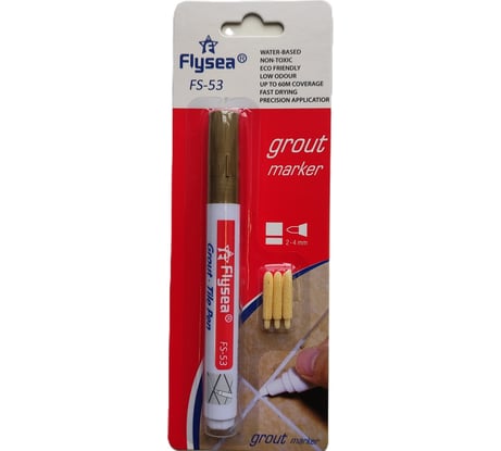 Маркер краска для плиточных швов FLYSEA Grout Marker (2-4 мм) + 3 запасных наконечника, золотой FS-53GOLD