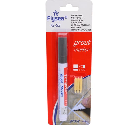 Маркер краска для плиточных швов FLYSEA Grout Marker (2-4 мм) + 3 запасных наконечника, темно-серый FS-53DARKGREY 1