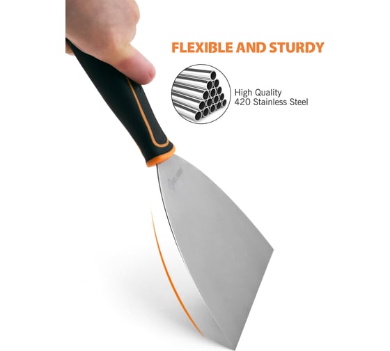 Малярный строительный шпатель Rollingdog Joint knife из нержавеющей стали, 152 мм, гибкое лезвие, металлический наконечник, 50394