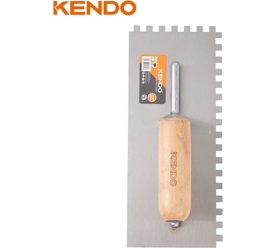 Гладилка зубчатая стальная KENDO с деревянной ручкой, 280x120 мм 45329