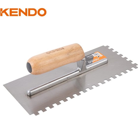 Гладилка зубчатая стальная KENDO с деревянной ручкой, 280x120 мм 45329