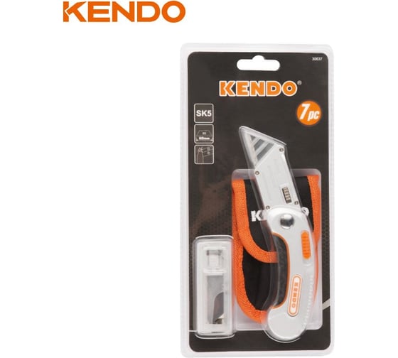 Нож трапециевидный KENDO с футляром, 5 лезвий в комплекте 30637