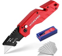 Нож складной быстросменный WORKPRO с нейлоновой рукояткой, 10 трапециевидных лезвий, красный WP211018