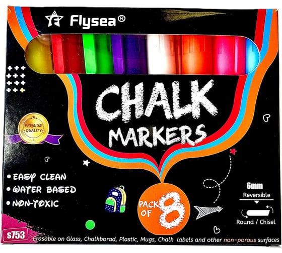 Набор меловых маркеров Flysea Chalk Marker, скошенный наконечник 3-6мм, упаковка 8 шт. FS-S753