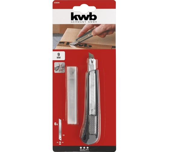 Нож канцелярский kwb, 9мм, 6 лезвий в комплекте 26690