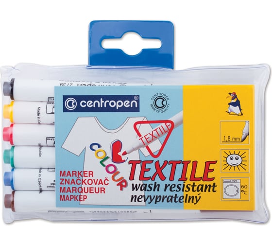 Маркеры для ткани ОФИСМАГ CENTROPEN "Textile Marker" 6 цветов, круглый наконечник, 1.8 мм 2739/6, 5 2739 0610 150569