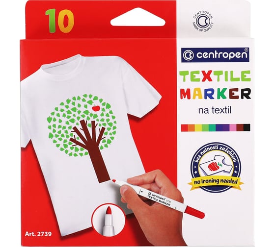 Маркеры для ткани ОФИСМАГ CENTROPEN "Textile Marker" 10 цветов, круглый наконечник, 1.8 мм 2739/10, 5 2739 1001 152009