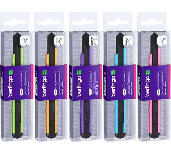 Нож канцелярский BERLINGO 9мм Color Zone, черное лезвие, auto-lock, металл. направл., евро BM4120