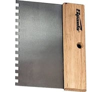 Шпатель стальной SPARTA 85x120мм, квадратный зуб 10x10мм, деревянная державка85728