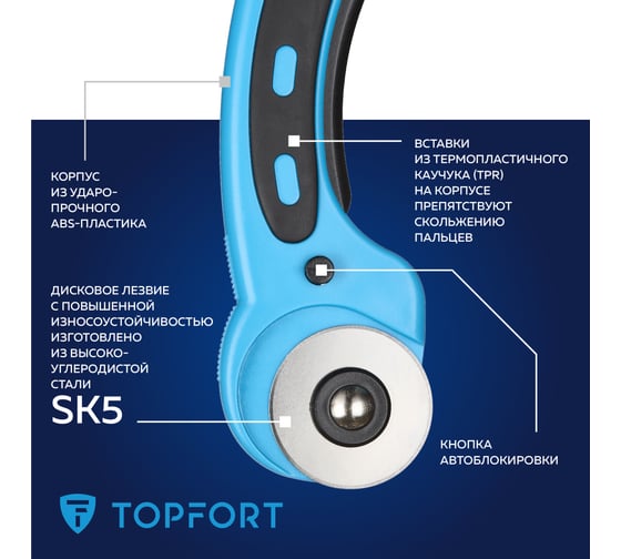 Нож Topfort дисковый D45 мм, пластик, лезвие SK5, блистер 1960448