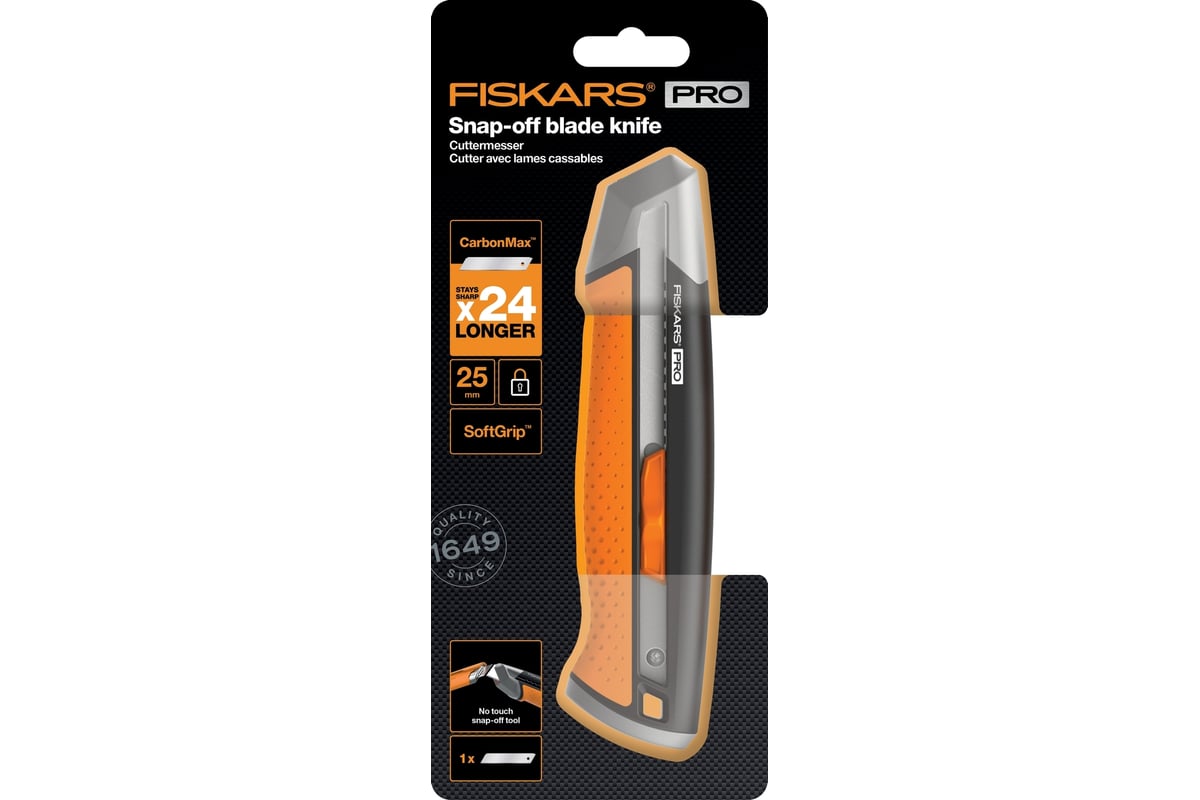 Строительный нож с выдвижным сменным лезвием Fiskars 25мм CarbonMax ...