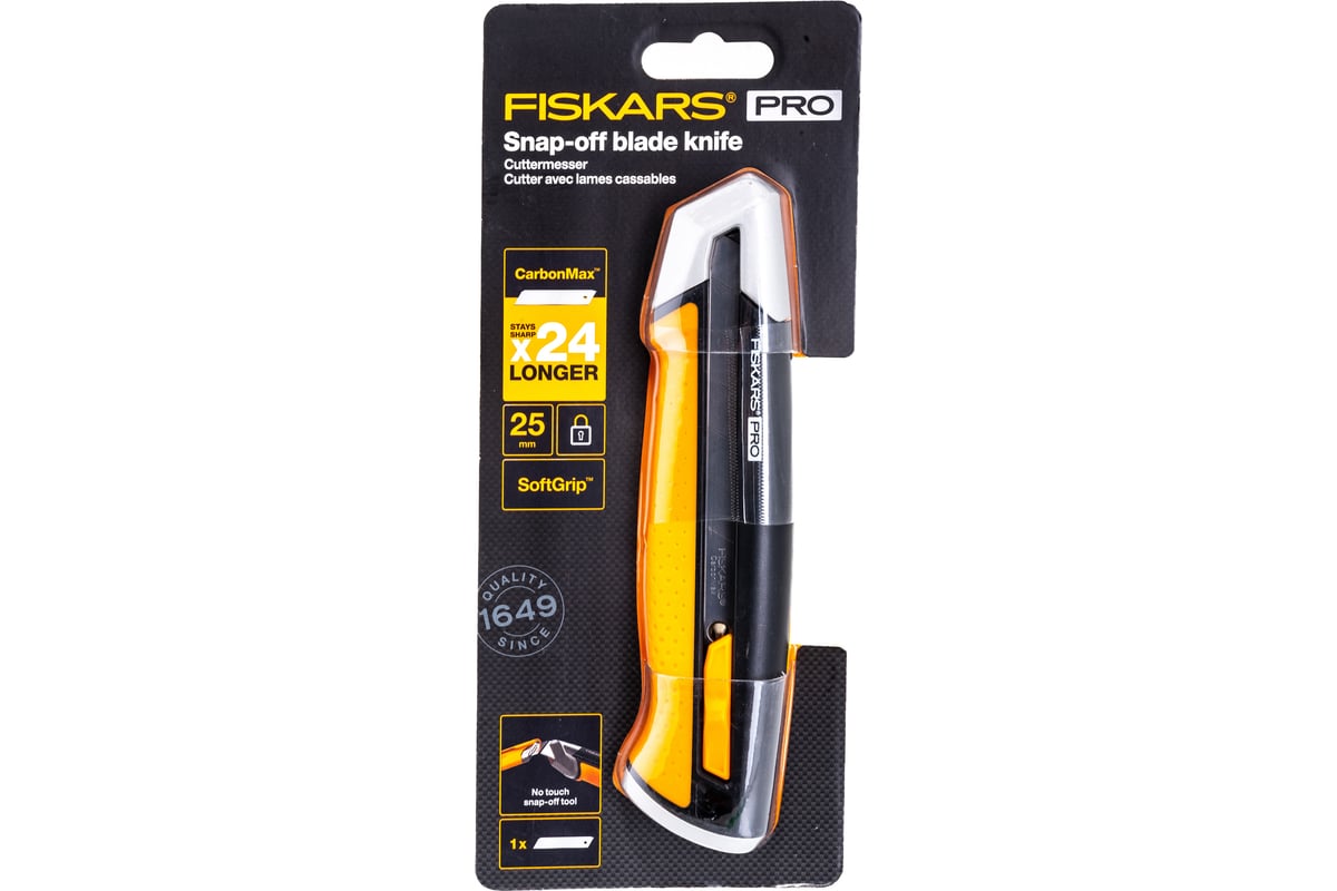 Строительный нож с выдвижным сменным лезвием Fiskars 25мм CarbonMax ...