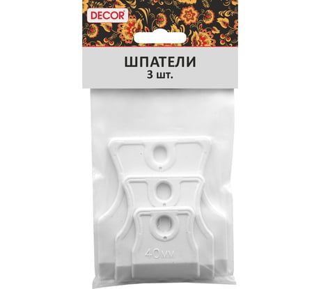 Набор DECOR шпателей 3 шт 40 мм, 60 мм, и 80 мм, картонный подвес, эластичная резина 308-0009