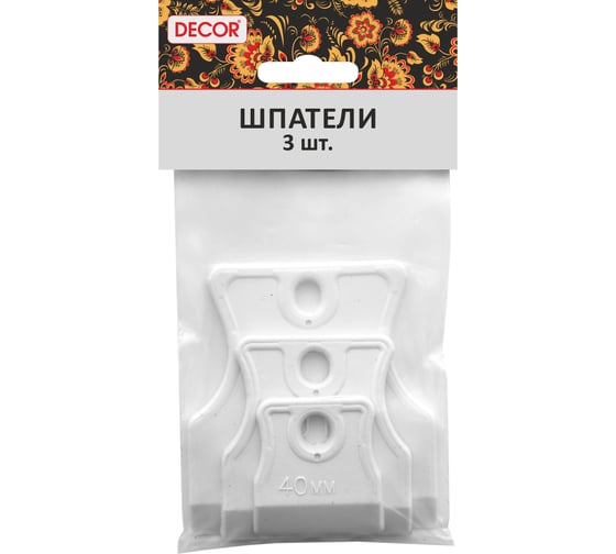 Набор DECOR шпателей 3 шт 40 мм, 60 мм, и 80 мм, картонный подвес, эластичная резина 308-0009