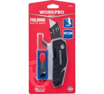 Складной быстросменный нож WORKPRO с нейлоновой рукояткой (10 лезвий) трапеция, черный WP211017